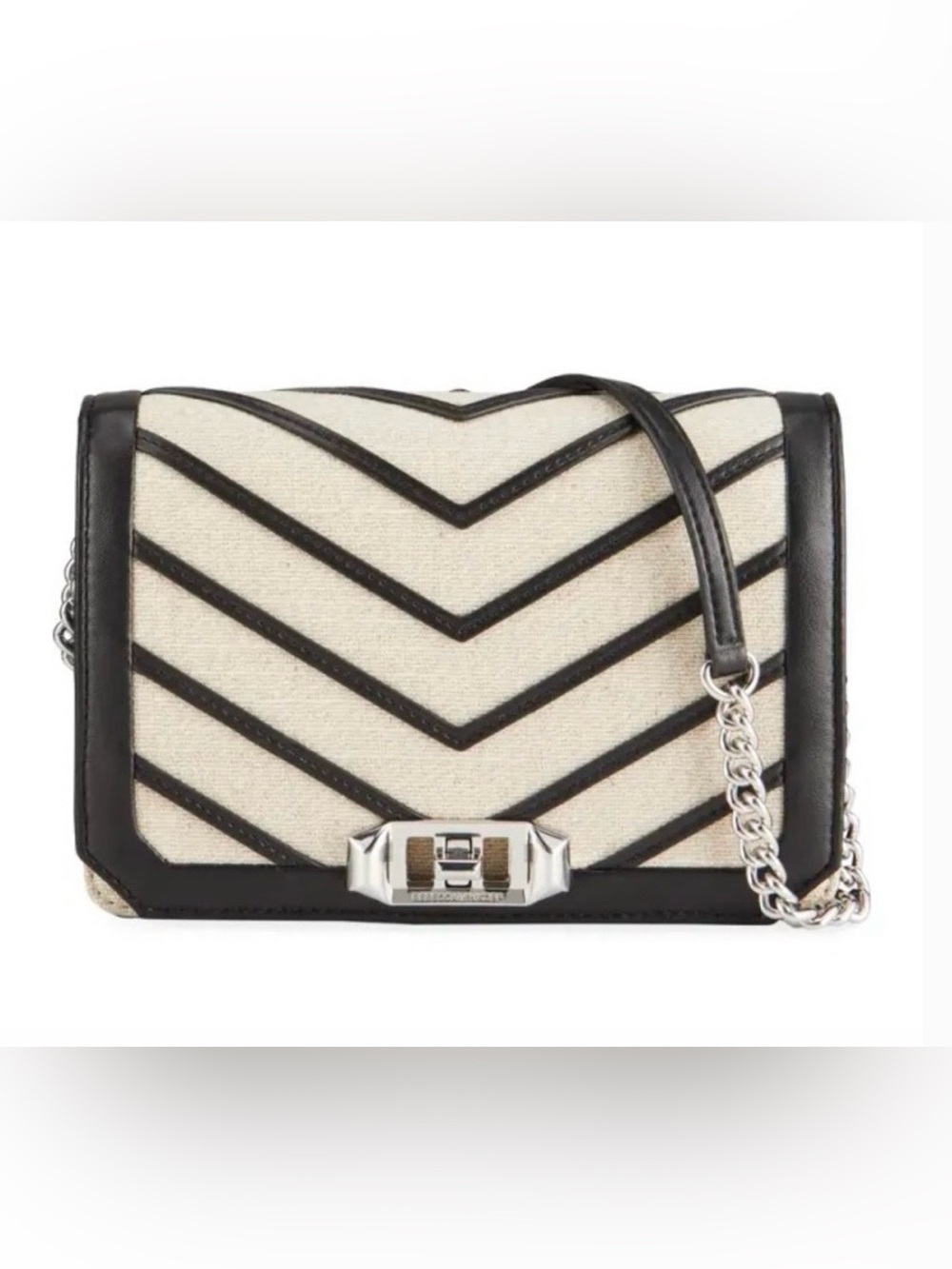 Rebecca Minkoff Crossbody in Cream and Black with Silver Hardware